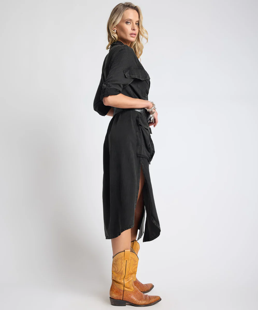 ONE TEASPOON Womens Crushed Midi Shirt Dress in Black - Image 6