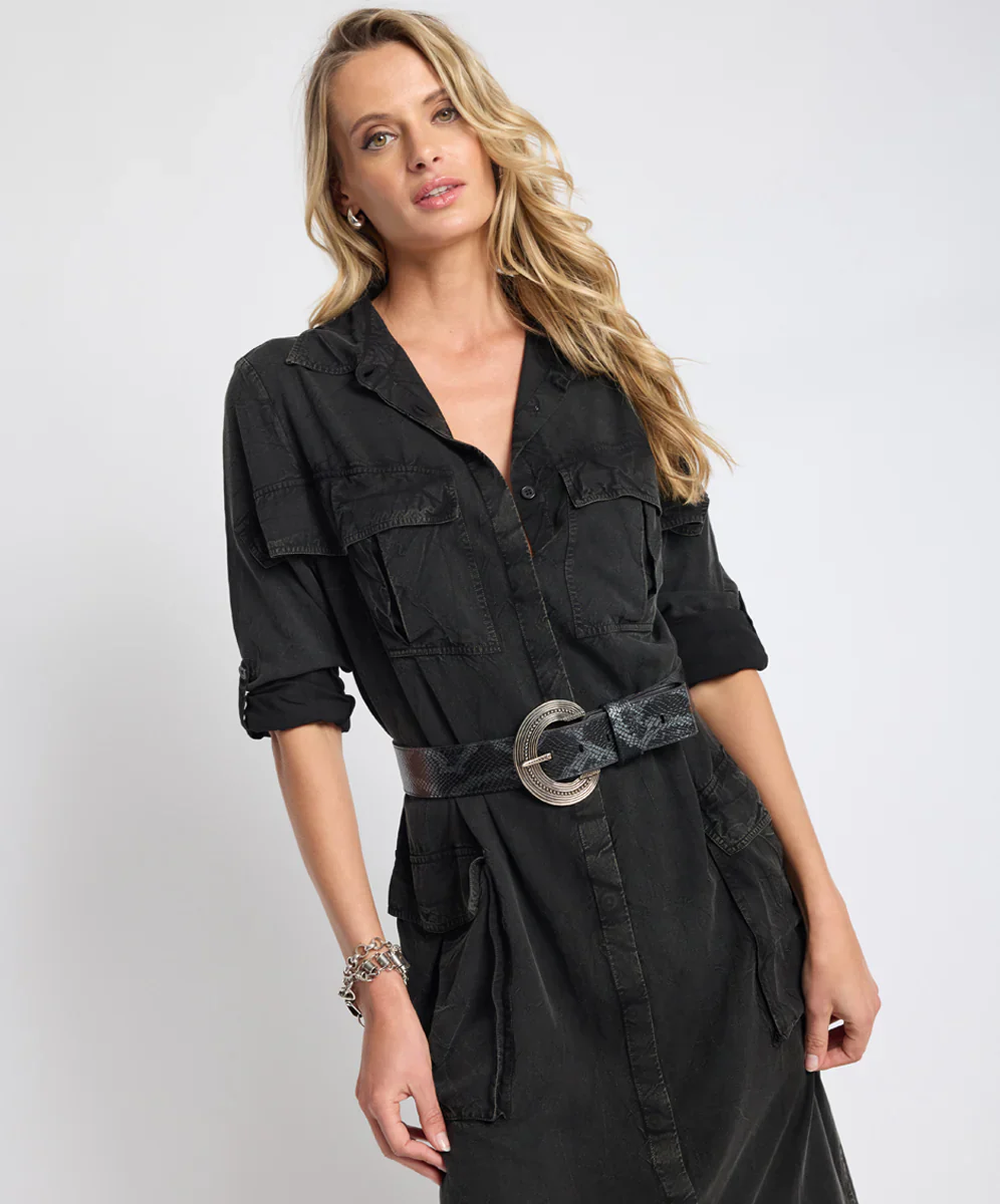 ONE TEASPOON Womens Crushed Midi Shirt Dress in Black - Image 7