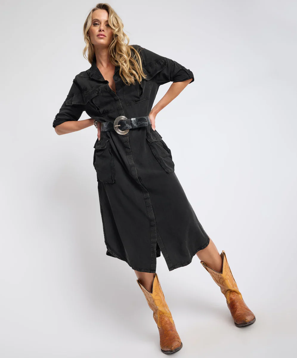ONE TEASPOON Womens Crushed Midi Shirt Dress in Black - Image 8
