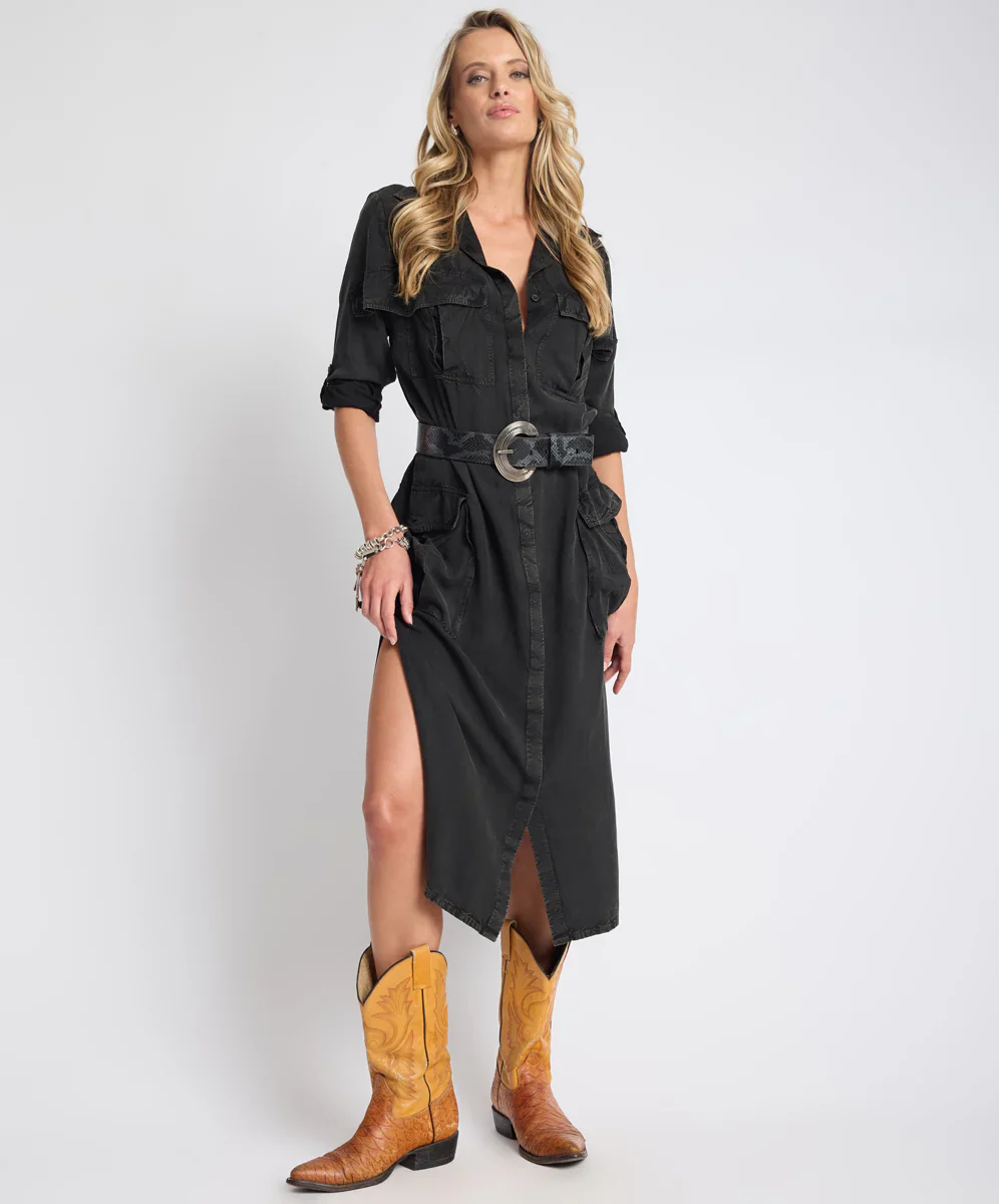 ONE TEASPOON Womens Crushed Midi Shirt Dress in Black - Image 9