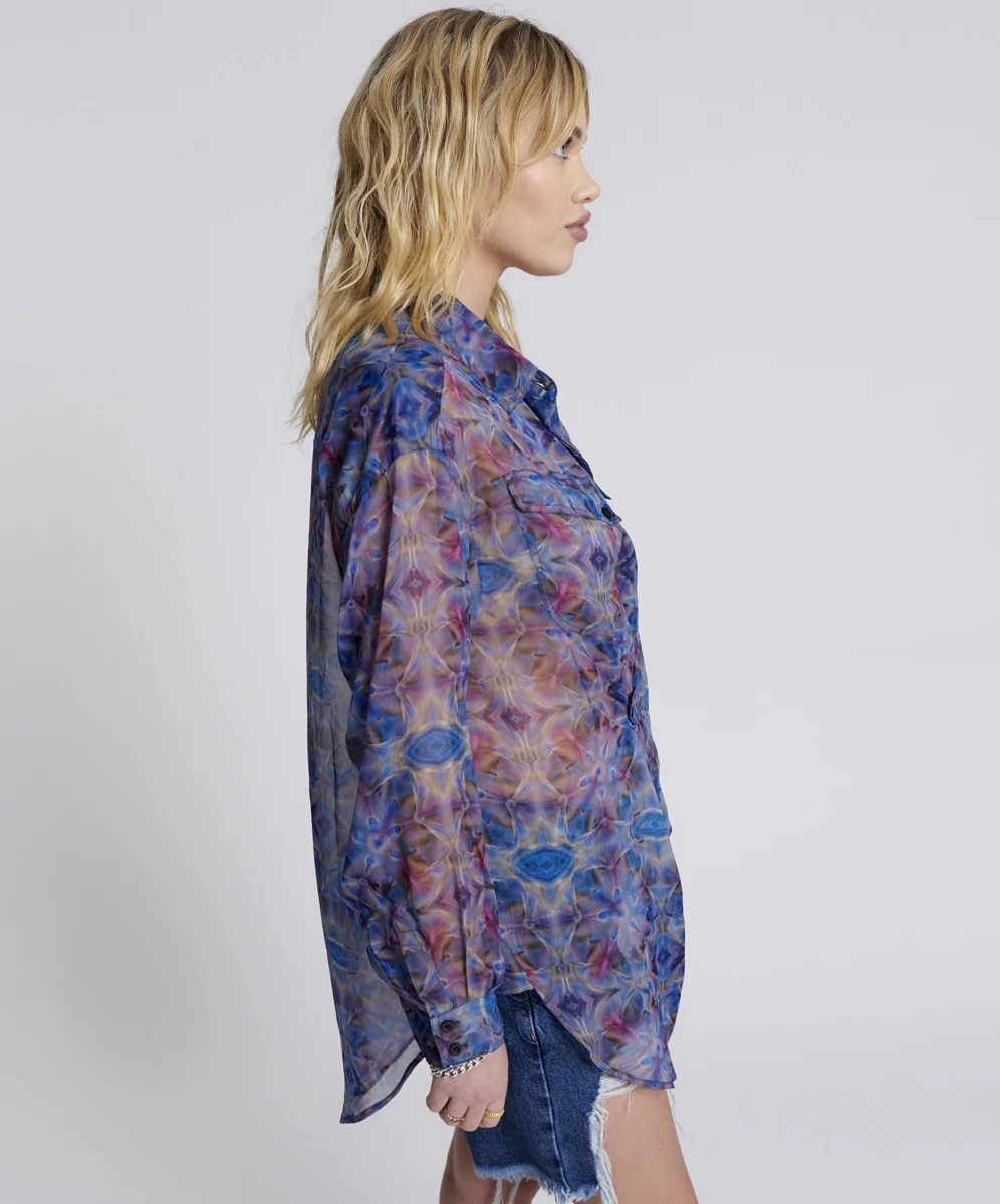 ONE TEASPOON Womens Cymatic Reflections Utility Shirt Blue - Image 3