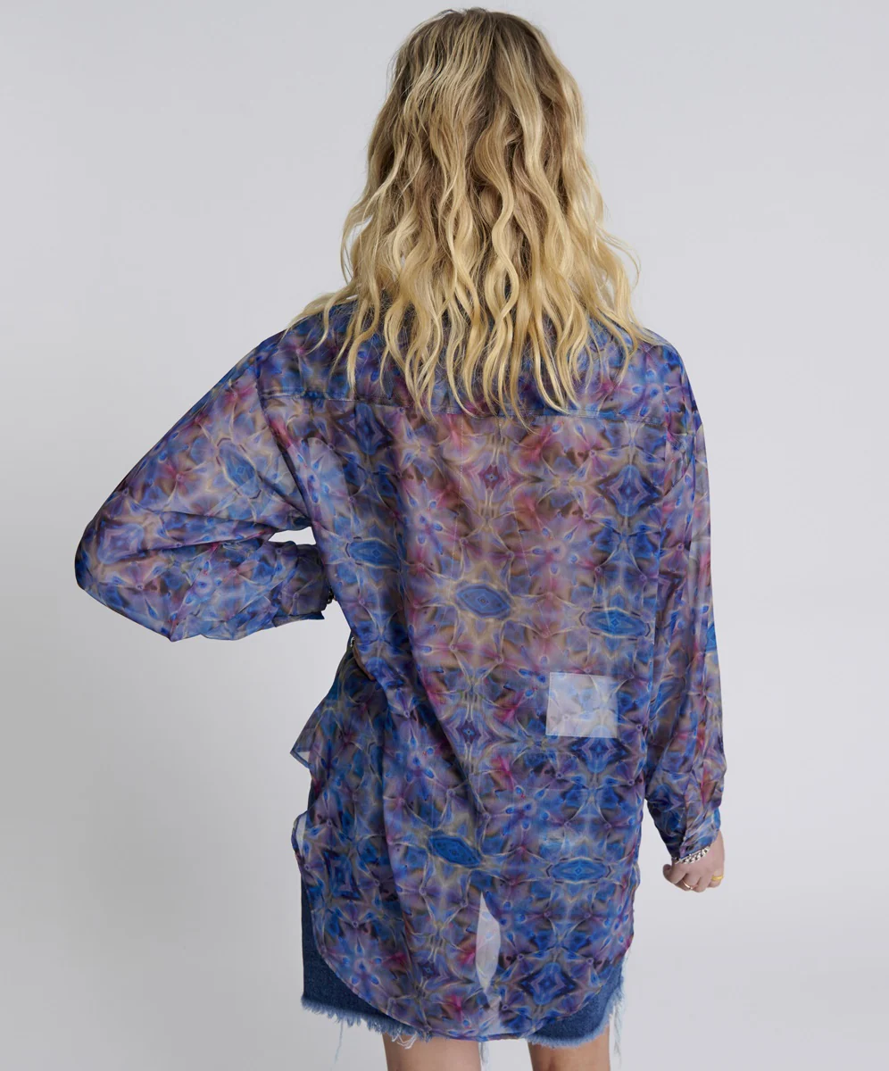 ONE TEASPOON Womens Cymatic Reflections Utility Shirt Blue - Image 4