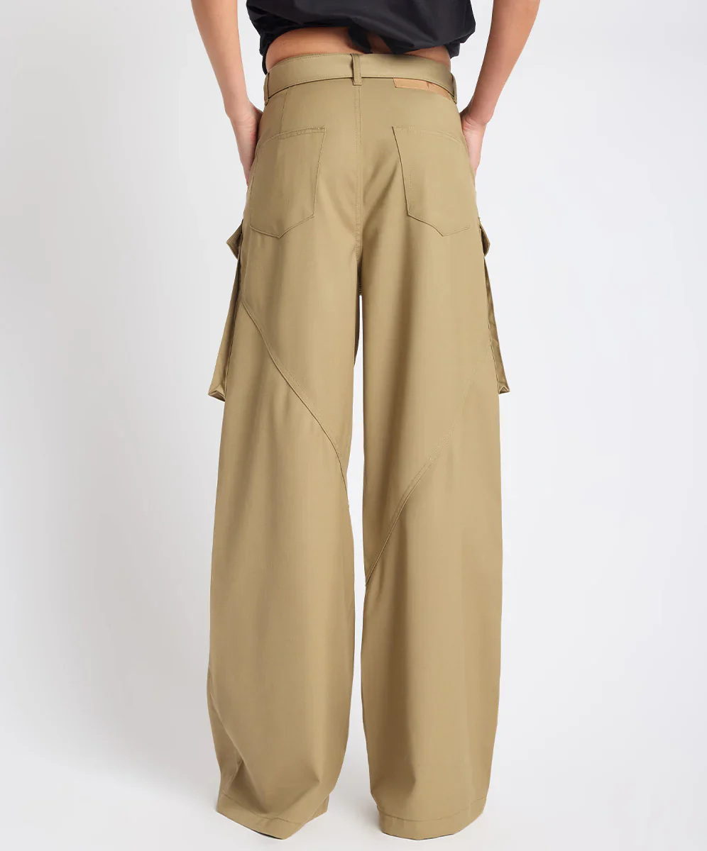 ONE TEASPOON Womens Elemental Tencel High Waist Cargo Pants in Khaki - Image 5