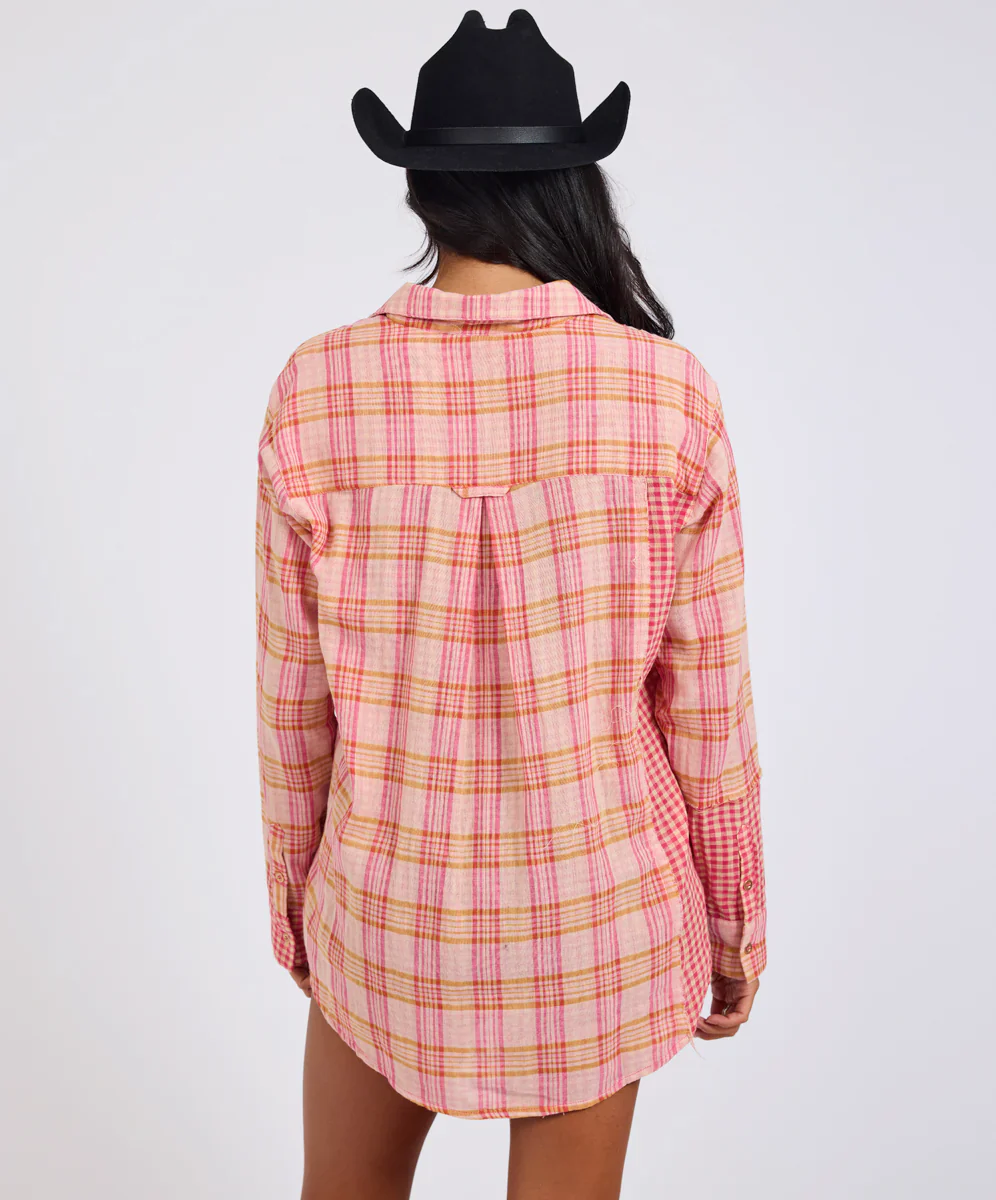 ONE TEASPOON Womens Flannel Checked Cotton Muslin Shirt in Pink Check - Image 12