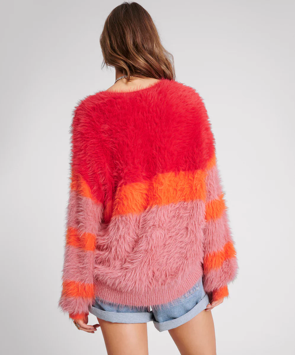 ONE TEASPOON Womens Fluffy Colour Block Sweater - Sunset - Image 3