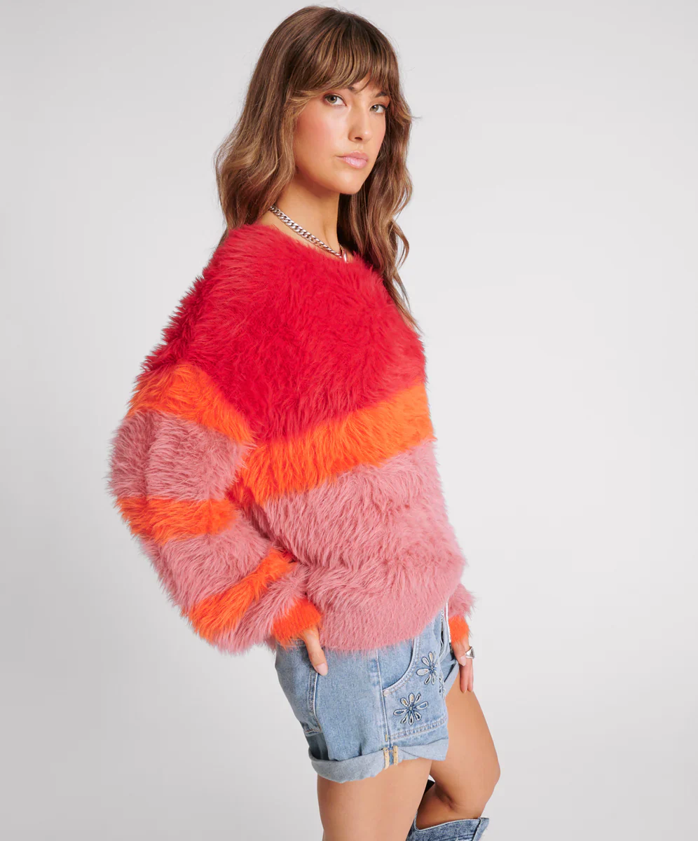 ONE TEASPOON Womens Fluffy Colour Block Sweater - Sunset - Image 4