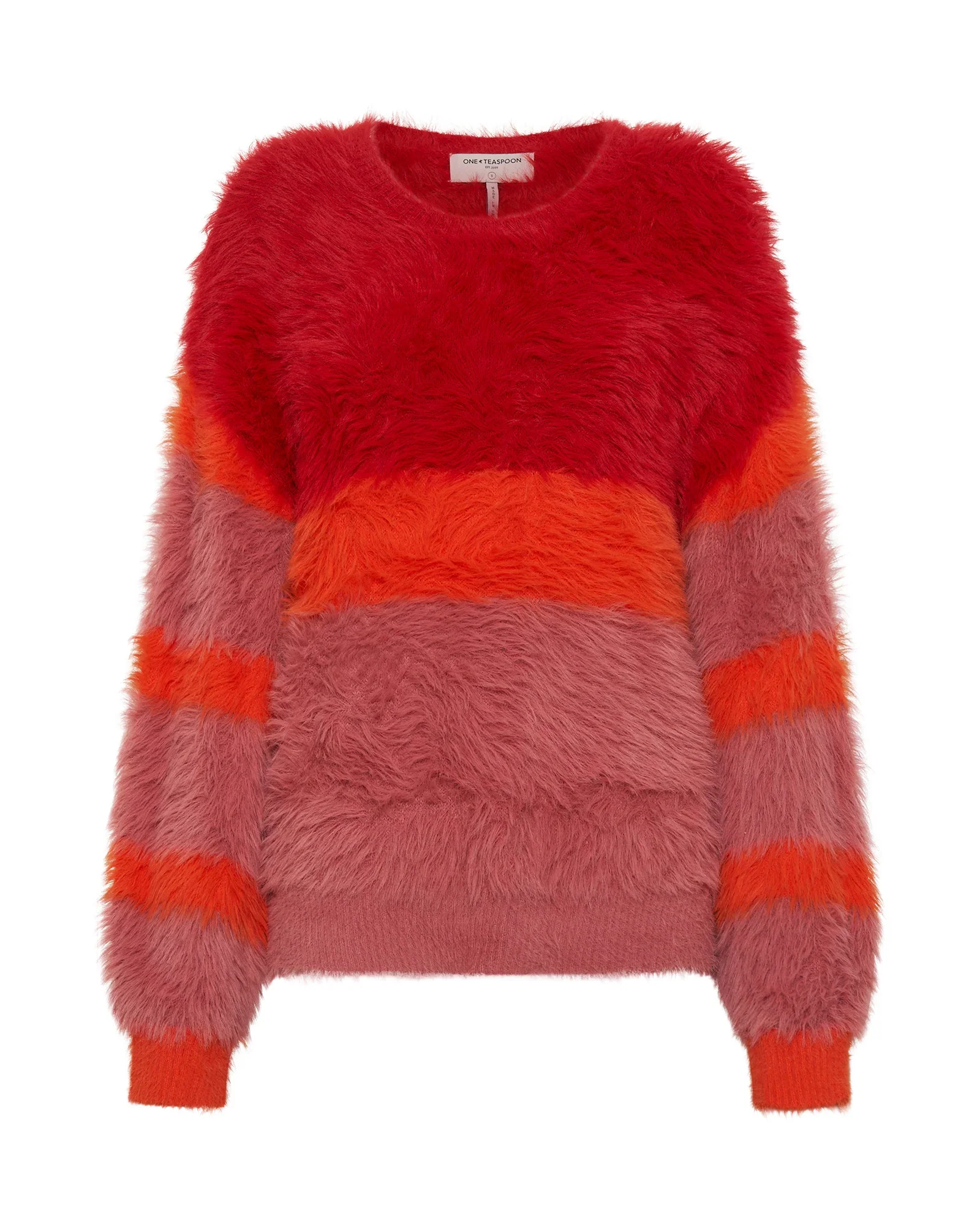 ONE TEASPOON Womens Fluffy Colour Block Sweater - Sunset - Image 6