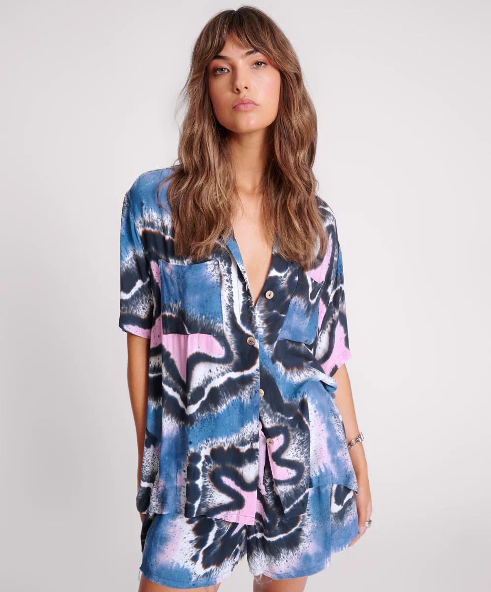 ONE TEASPOON Womens Hand Painted Floral Short Sleeve Shirt - Multi - Image 8
