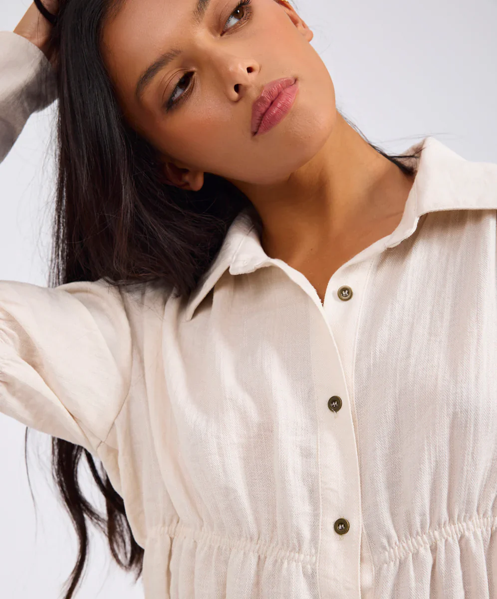 ONE TEASPOON Womens Harper Ruched Long Sleeve Shirt in Cream - Image 3