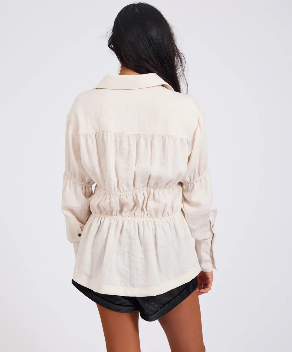 ONE TEASPOON Womens Harper Ruched Long Sleeve Shirt in Cream - Image 9