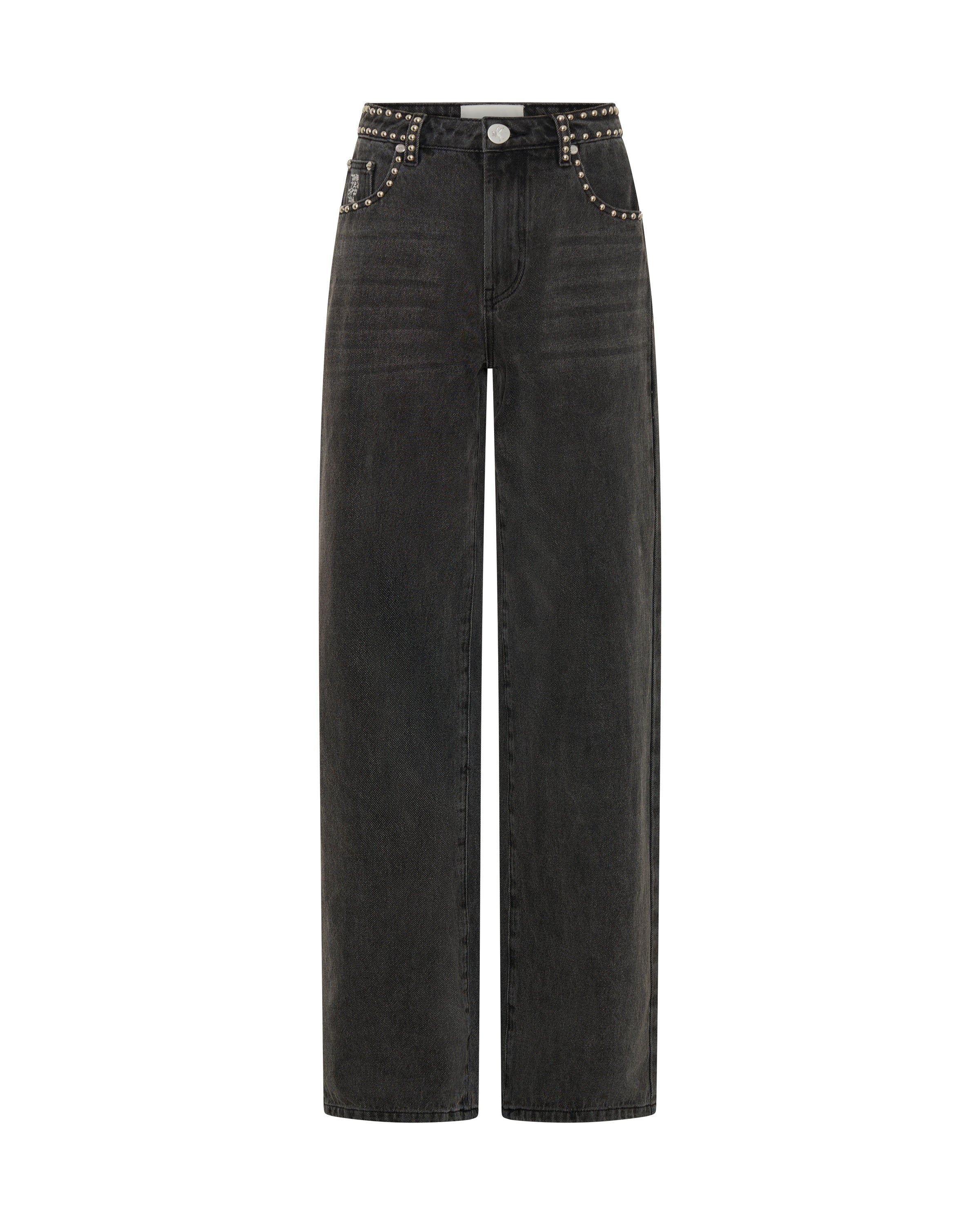 ONE TEASPOON Womens Jackson Mid Waist Wide Leg Studded Denim Jeans in Black - Image 11