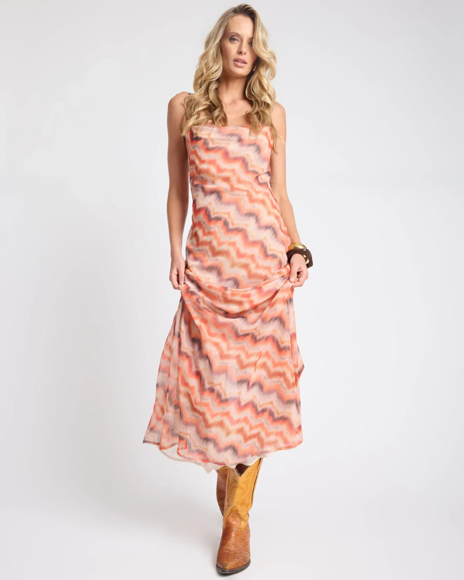 ONE TEASPOON Womens Jagger Sheer Slip Maxi Dress in Sunset Chevron Print - Image 11