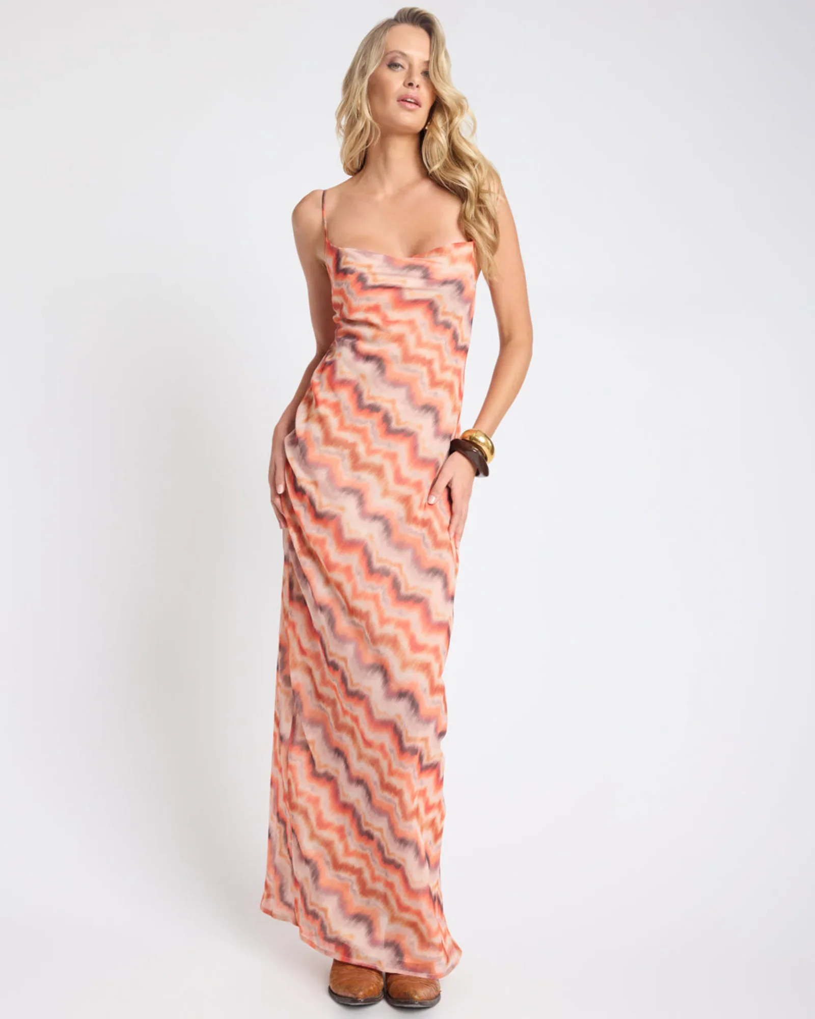 ONE TEASPOON Womens Jagger Sheer Slip Maxi Dress in Sunset Chevron Print - Image 2
