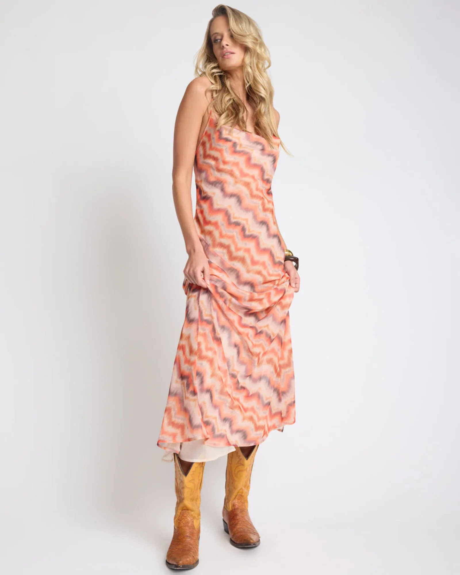 ONE TEASPOON Womens Jagger Sheer Slip Maxi Dress in Sunset Chevron Print - Image 3