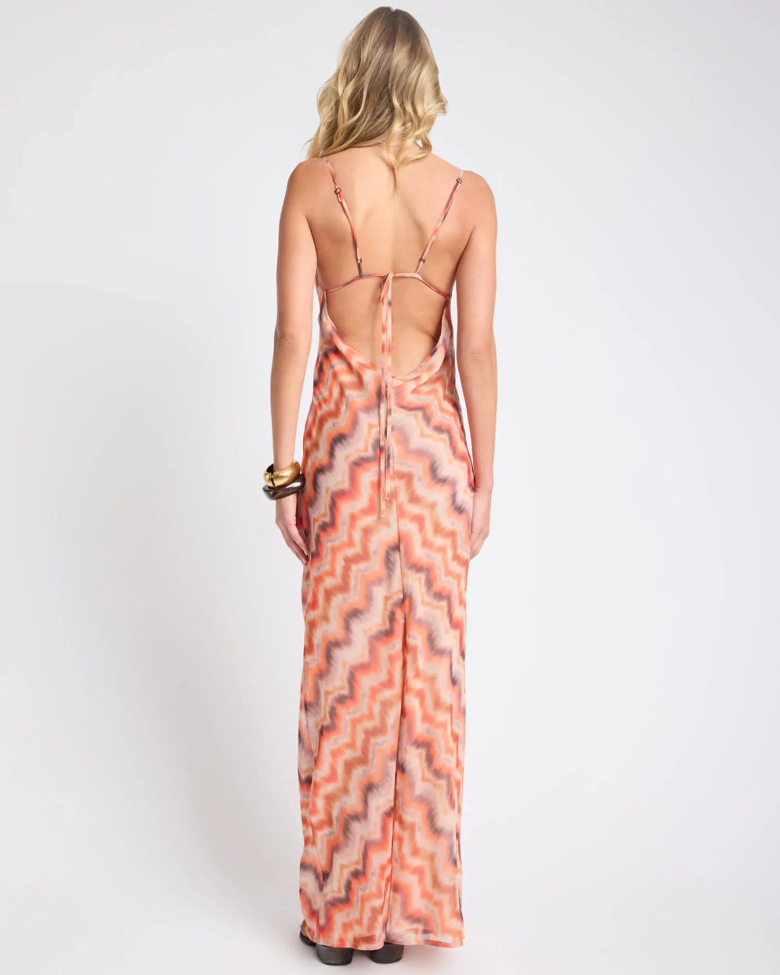 ONE TEASPOON Womens Jagger Sheer Slip Maxi Dress in Sunset Chevron Print - Image 4