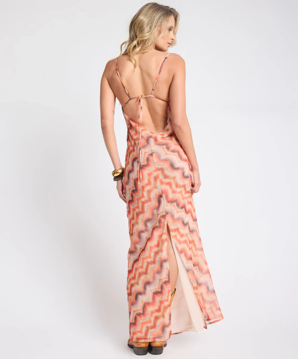 ONE TEASPOON Womens Jagger Sheer Slip Maxi Dress in Sunset Chevron Print - Image 5