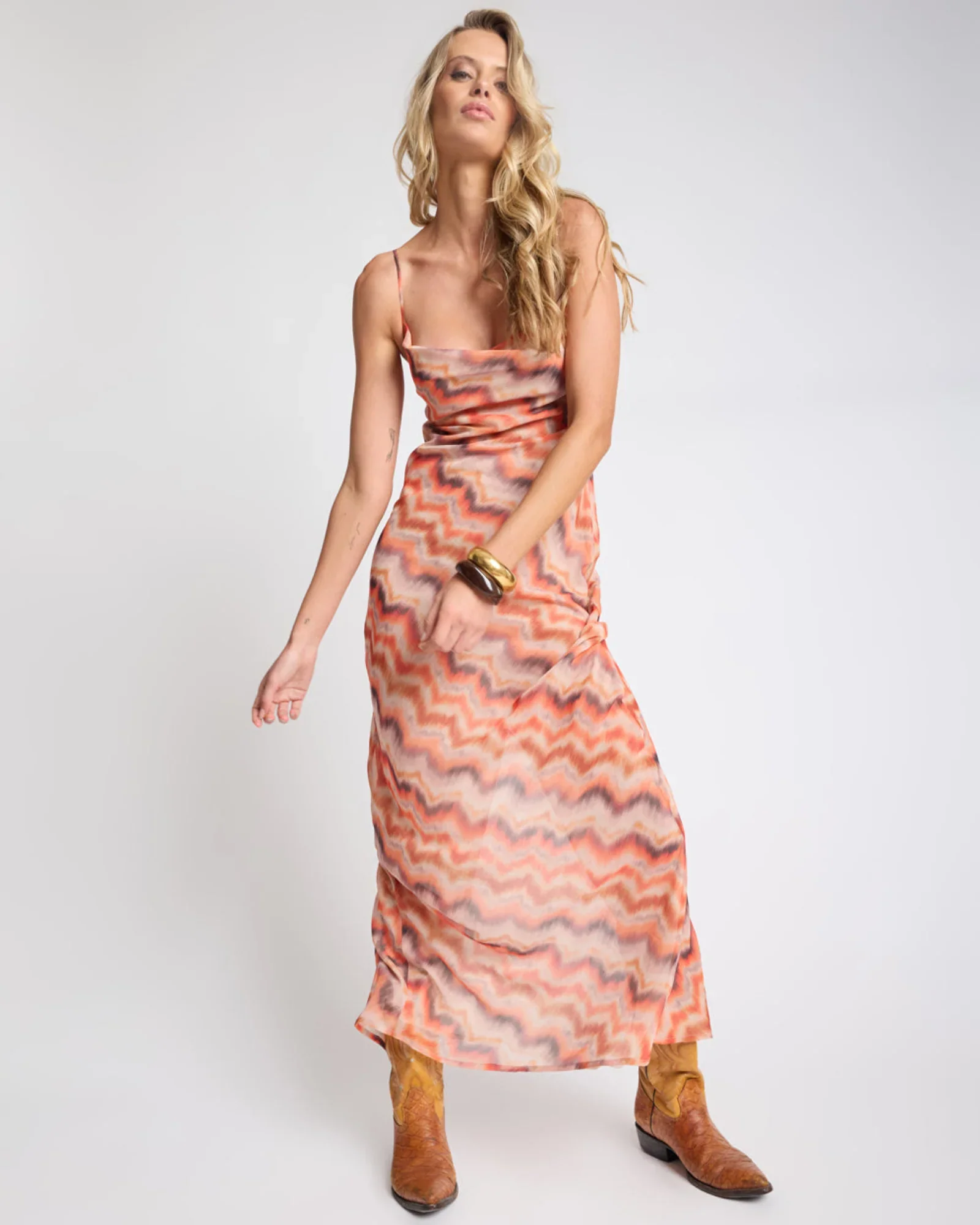 ONE TEASPOON Womens Jagger Sheer Slip Maxi Dress in Sunset Chevron Print - Image 8