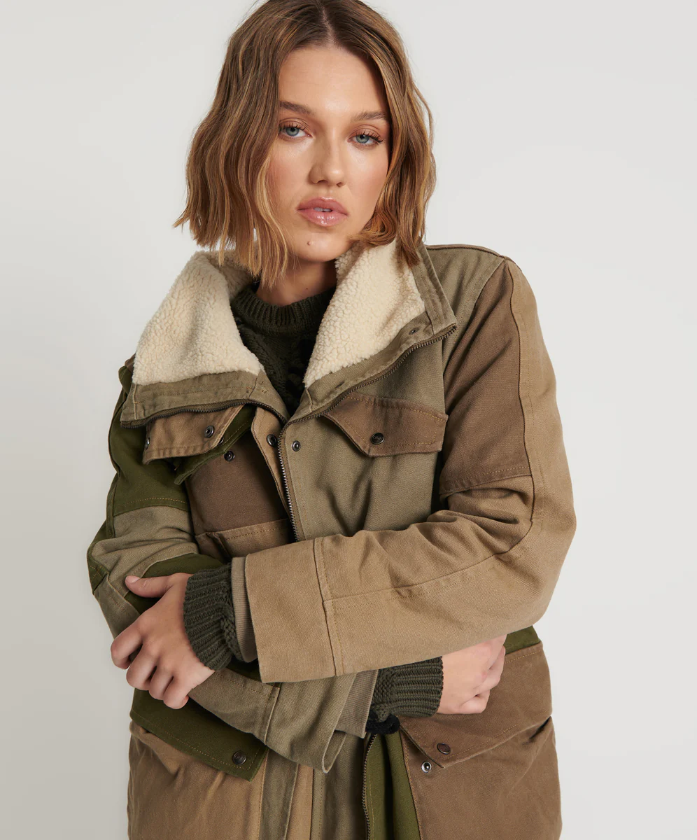 ONE TEASPOON Womens Khaki Patchworked Defender Coat - Khaki - Image 2