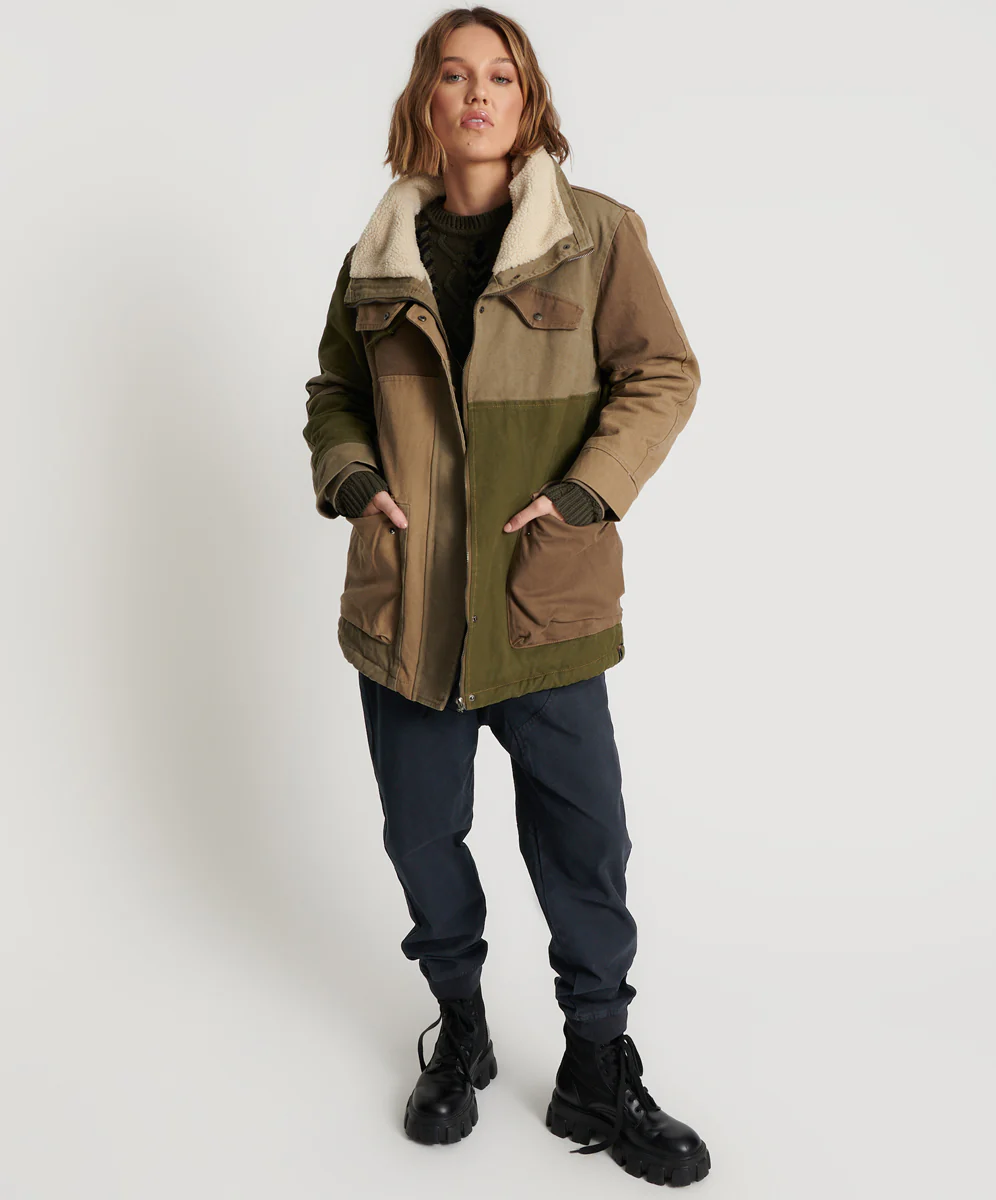 ONE TEASPOON Womens Khaki Patchworked Defender Coat - Khaki - Image 4
