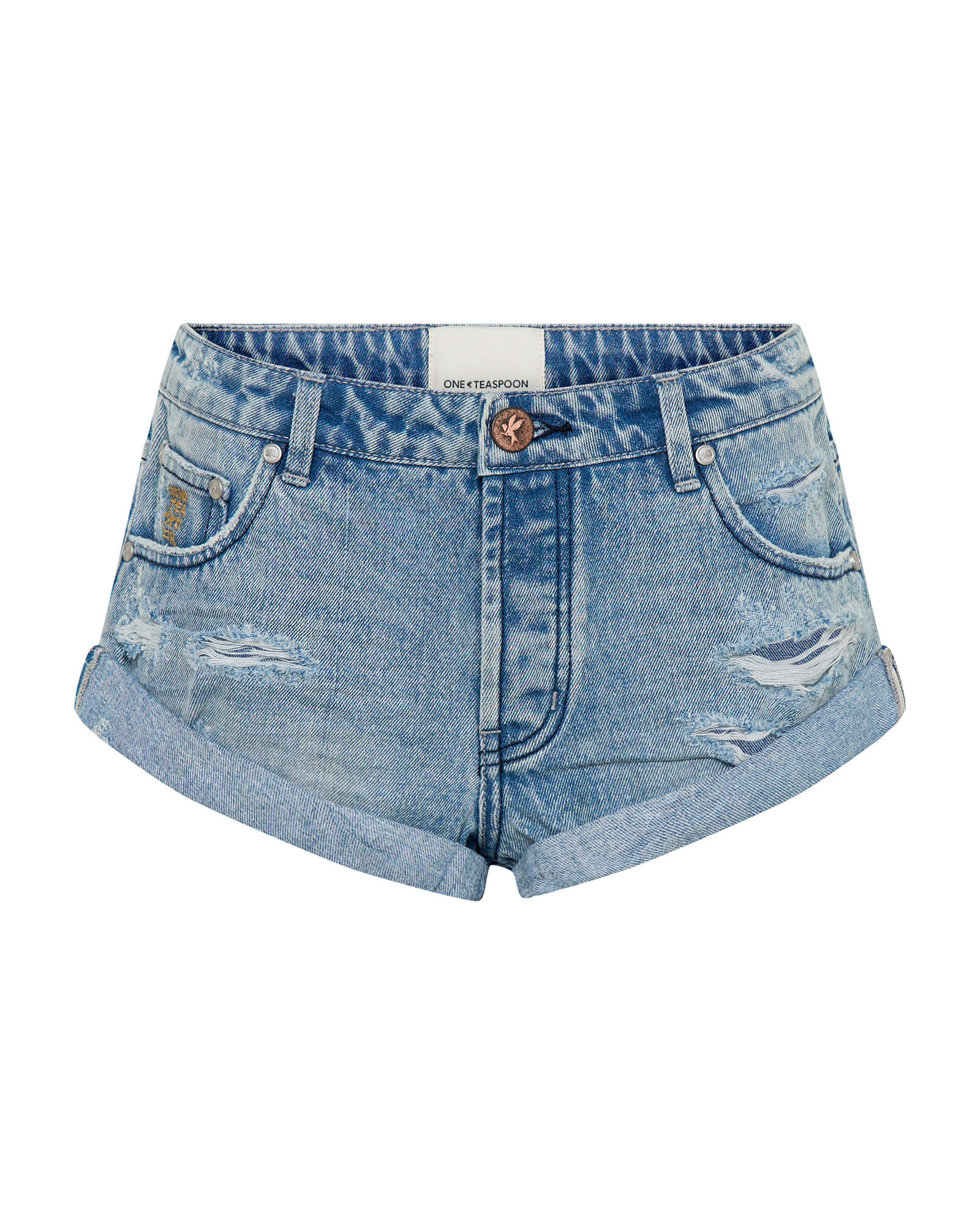 ONE TEASPOON Womens Messed Up Bandits Low Waist Denim Shorts in Salty Dog Blue - Image 12
