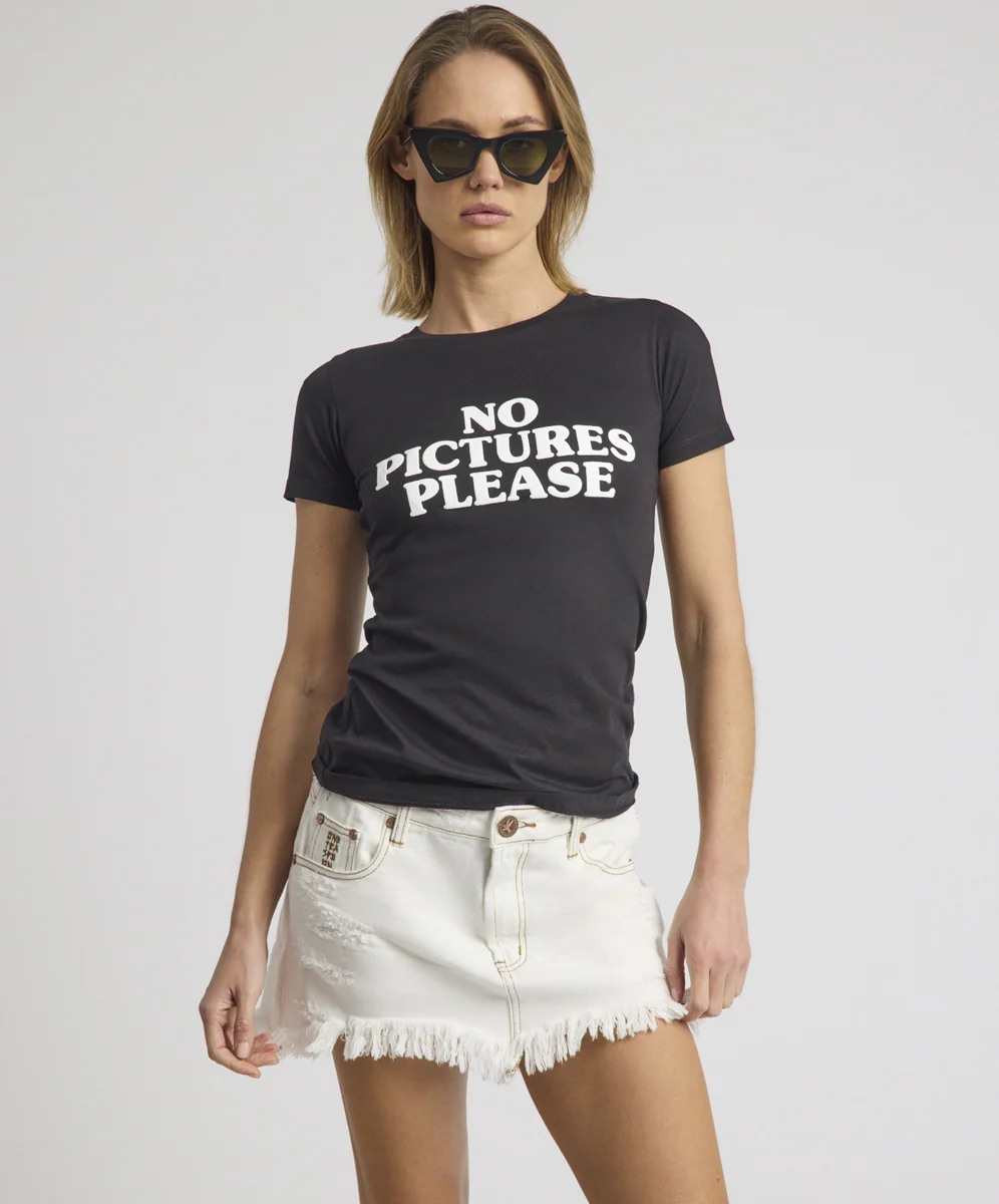 ONE TEASPOON Womens No Pictures Please Fitted Tee in Black