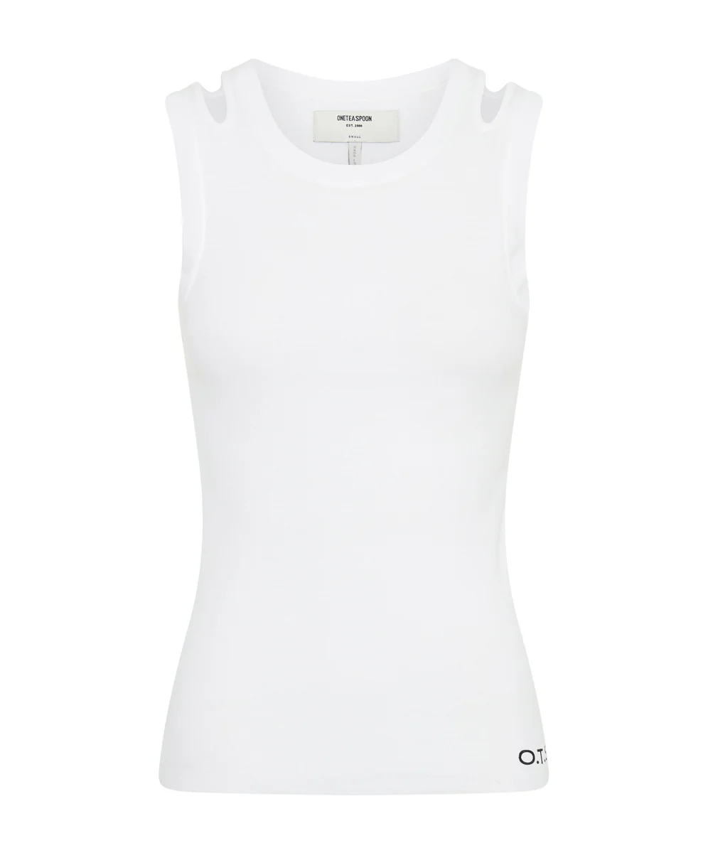 ONE TEASPOON Womens OTS Cut Through Fine Ribbed Tank Top - White - Image 6