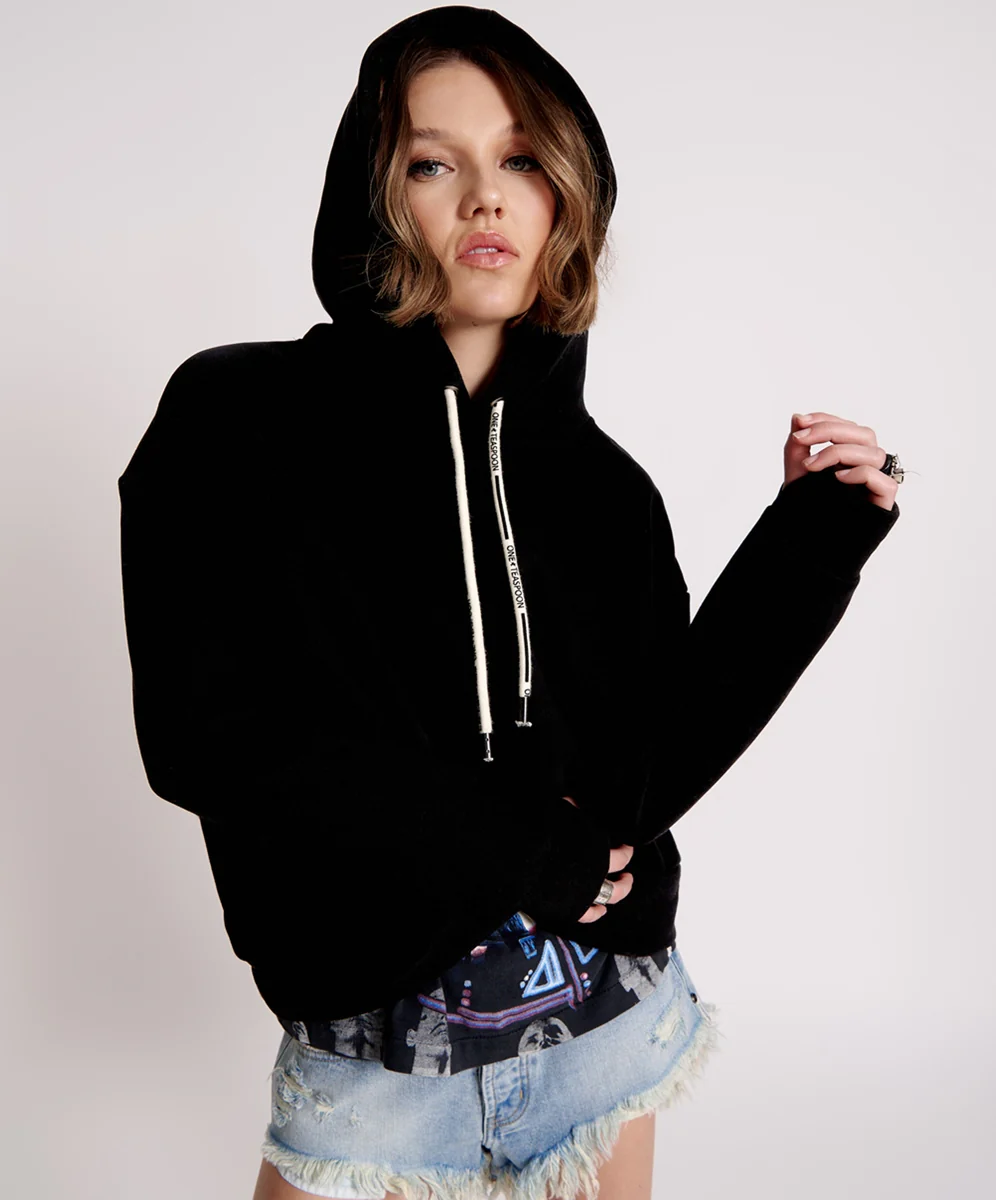 ONE TEASPOON Womens OTS Twisted Hoody Black - Image 3