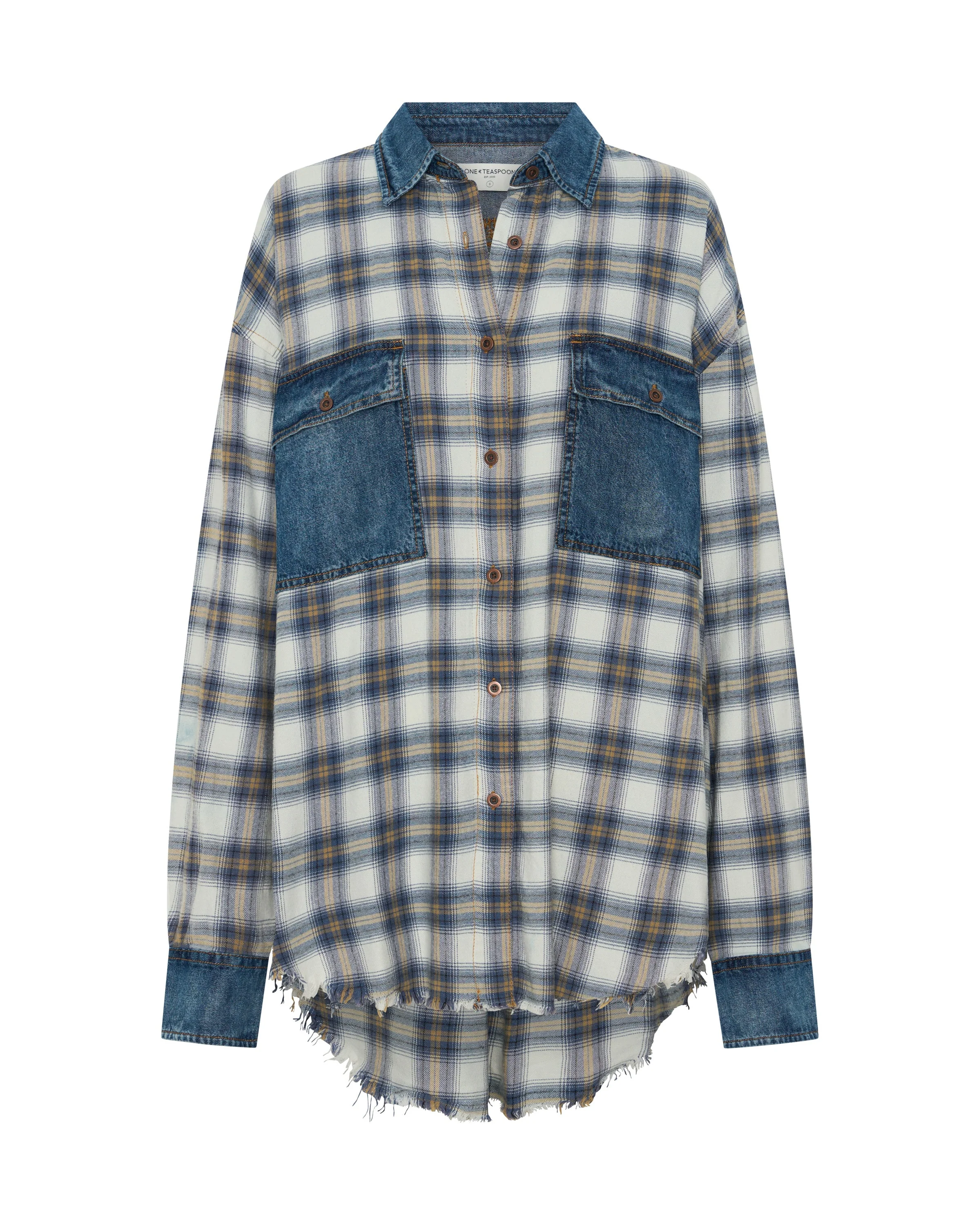 ONE TEASPOON Womens Oversized Flannel Shirt in Blue & White Check - Image 12