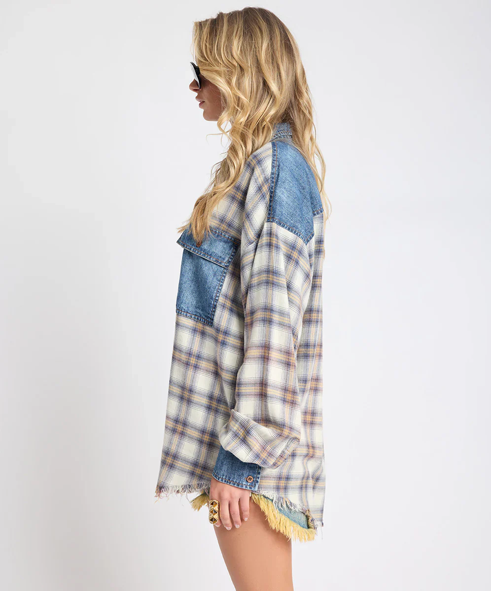ONE TEASPOON Womens Oversized Flannel Shirt in Blue & White Check - Image 4
