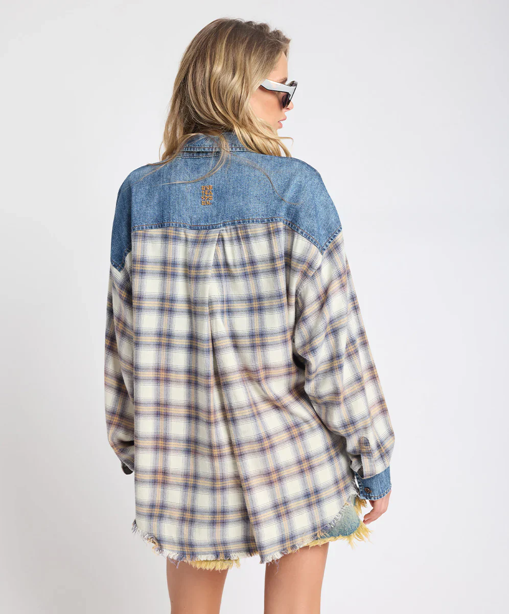 ONE TEASPOON Womens Oversized Flannel Shirt in Blue & White Check - Image 5