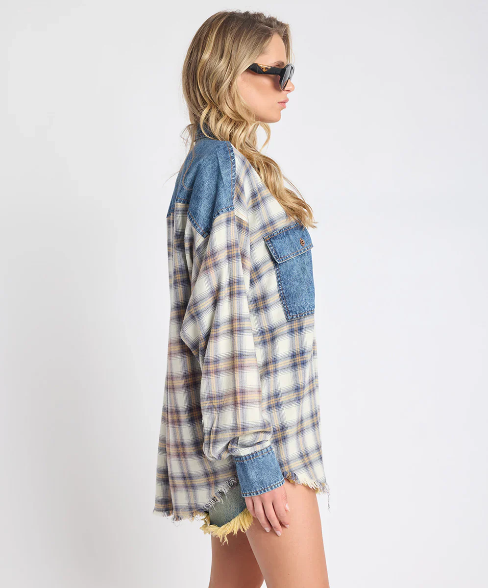 ONE TEASPOON Womens Oversized Flannel Shirt in Blue & White Check - Image 6