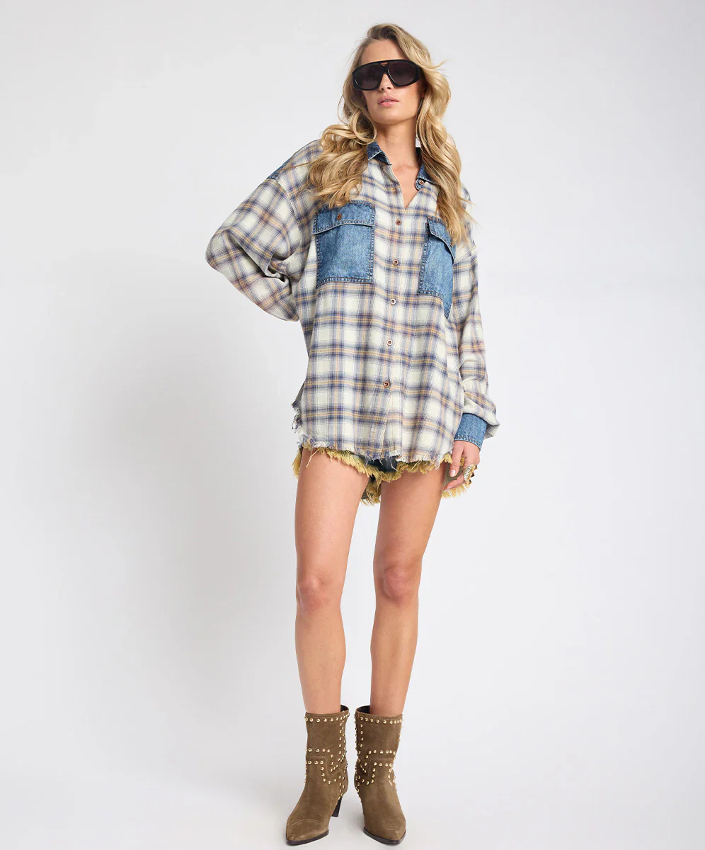 ONE TEASPOON Womens Oversized Flannel Shirt in Blue & White Check - Image 7