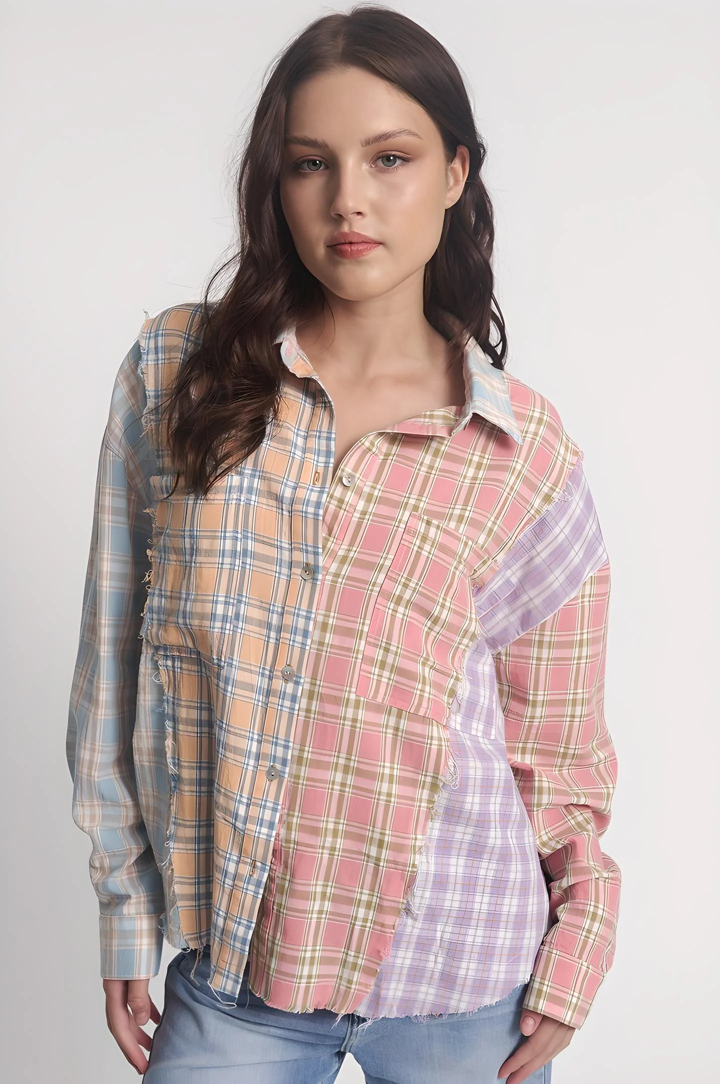 ONE TEASPOON Womens Panelled Flannel Oversized Shirt - Multi Check