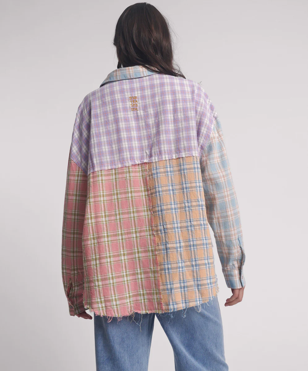 ONE TEASPOON Womens Panelled Flannel Oversized Shirt - Multi Check - Image 5