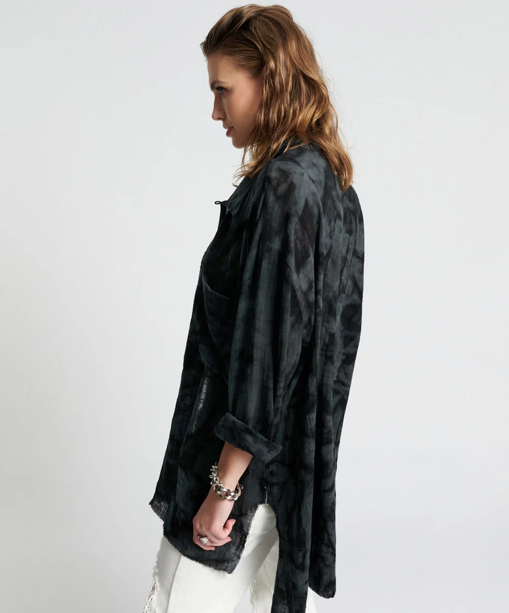 ONE TEASPOON Womens Resonance Muslin Longline Shirt Black Ink - Image 4