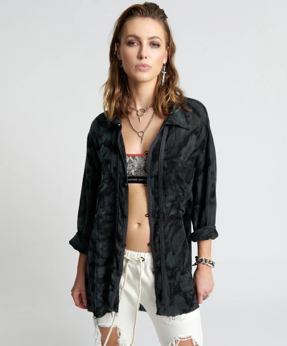 ONE TEASPOON Womens Resonance Muslin Longline Shirt Black Ink - Image 6