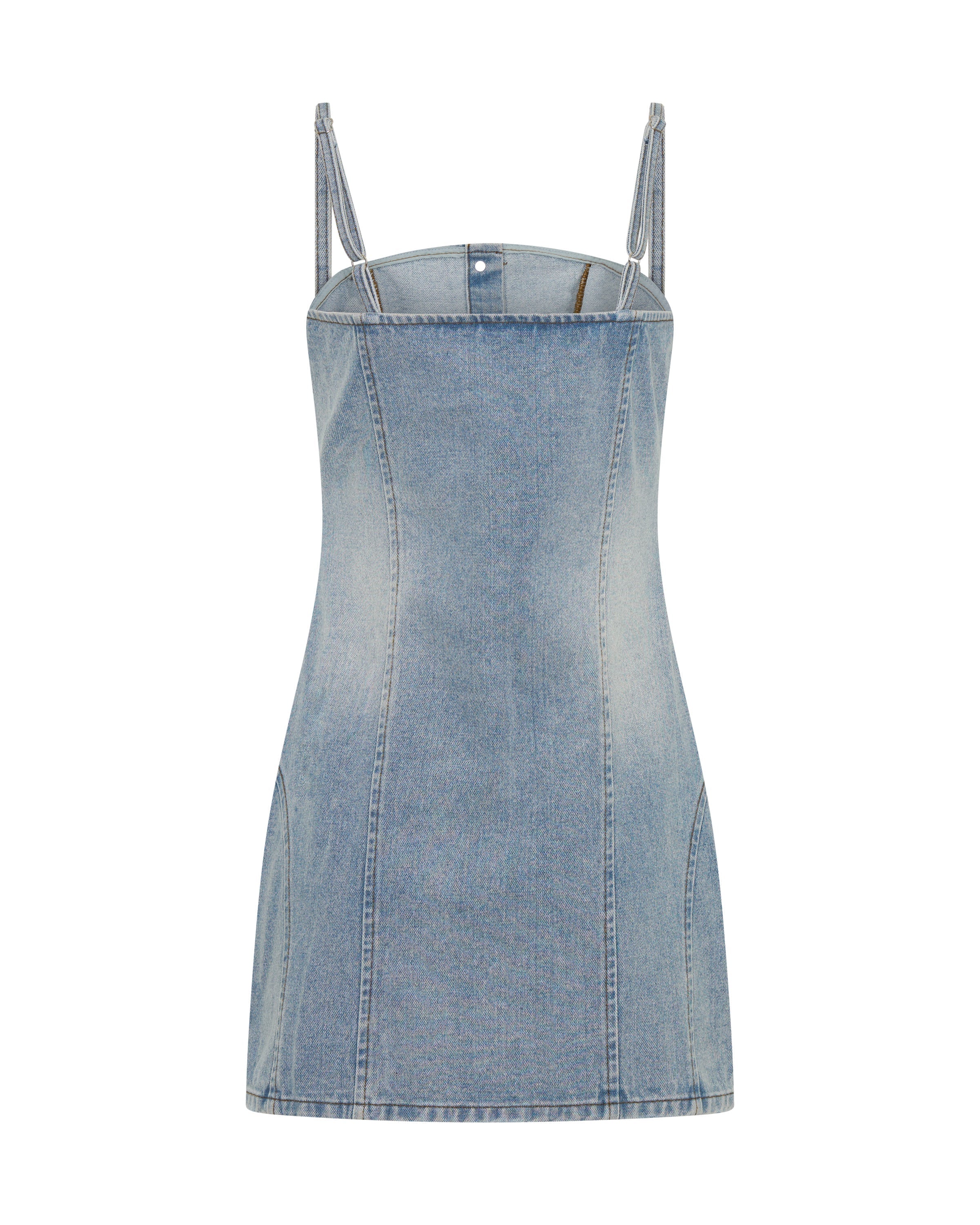 ONE TEASPOON Womens Riviera Fitted Strappy Mini Denim Dress in Hendrixe Blue - Image 11