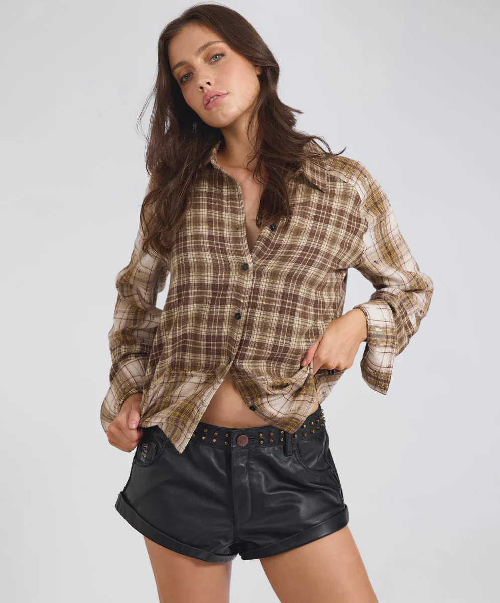 ONE TEASPOON Womens Rodeo Rust Patchwork Flannel Shirt in Brown