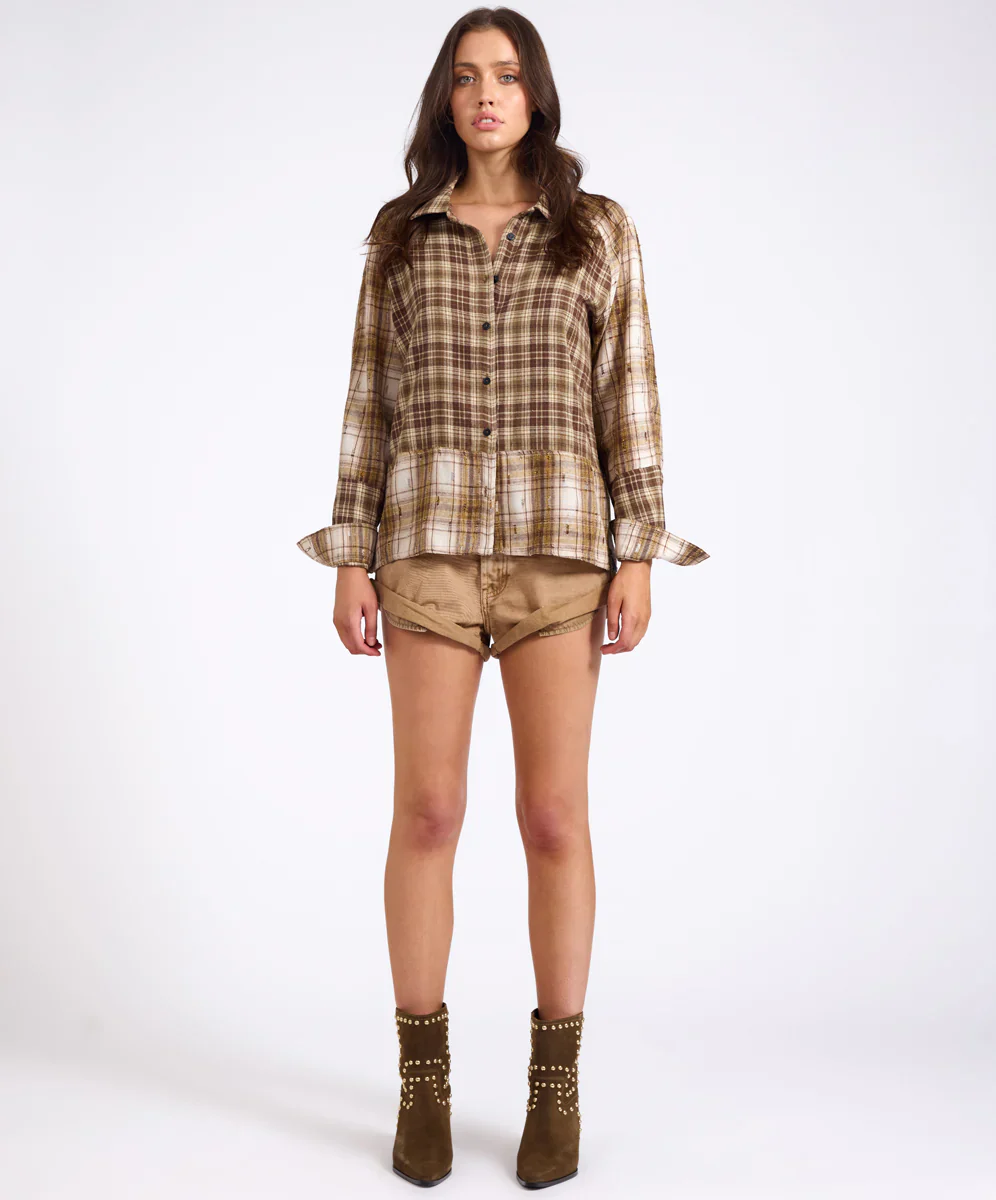 ONE TEASPOON Womens Rodeo Rust Patchwork Flannel Shirt in Brown - Image 13