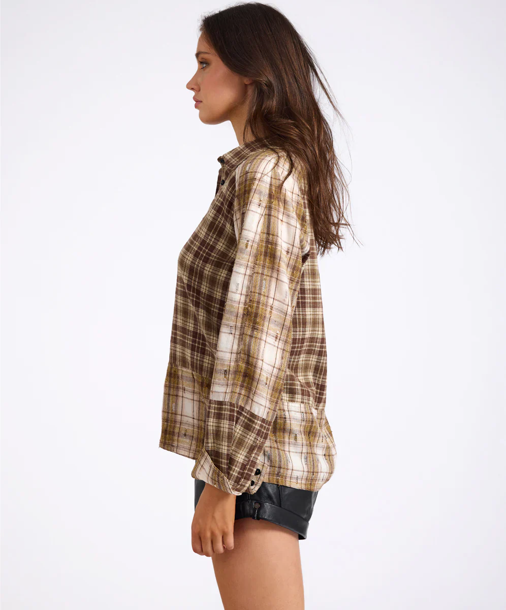 ONE TEASPOON Womens Rodeo Rust Patchwork Flannel Shirt in Brown - Image 16