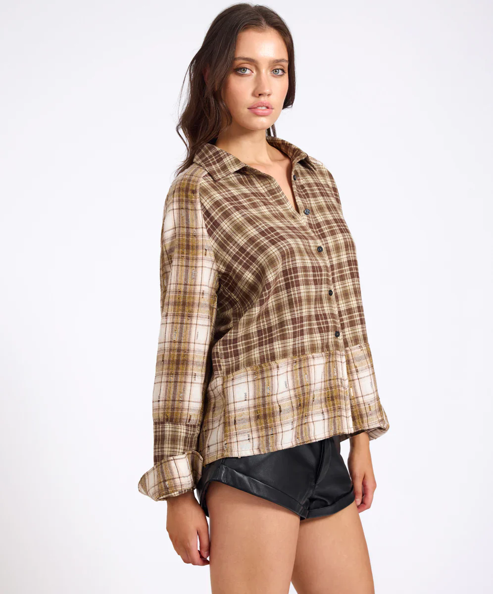 ONE TEASPOON Womens Rodeo Rust Patchwork Flannel Shirt in Brown - Image 18