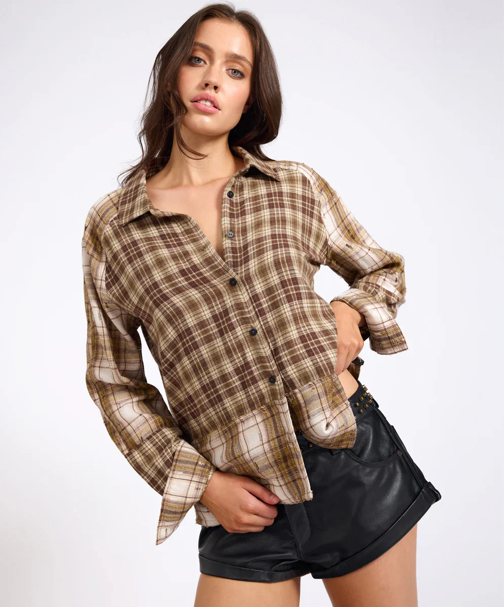 ONE TEASPOON Womens Rodeo Rust Patchwork Flannel Shirt in Brown - Image 19