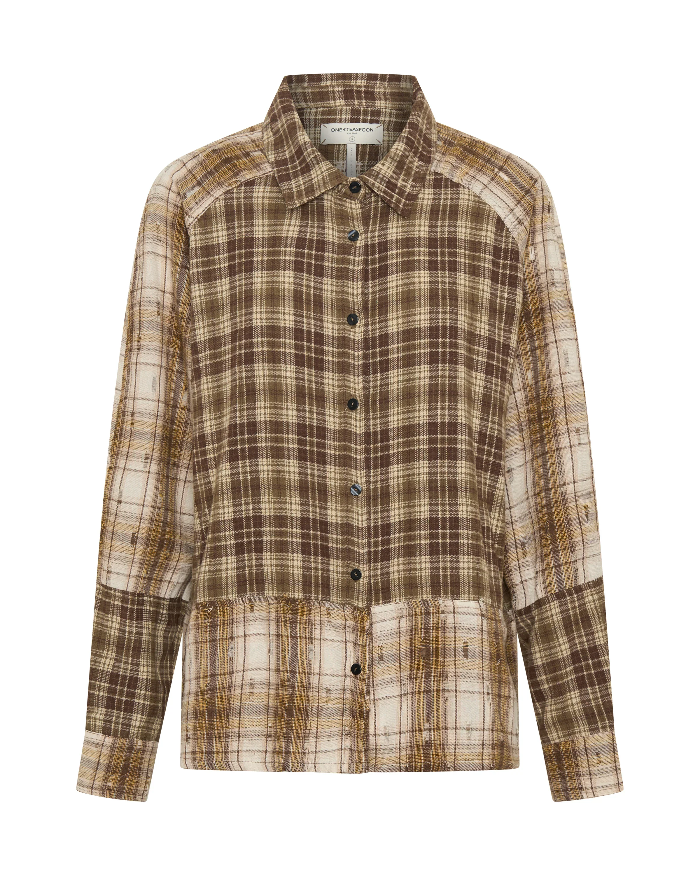 ONE TEASPOON Womens Rodeo Rust Patchwork Flannel Shirt in Brown - Image 20