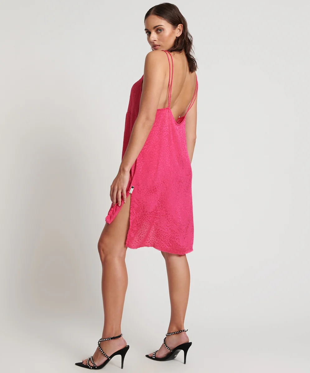 ONE TEASPOON Womens Shocking Pink Jacquard Slip Dress - Image 4