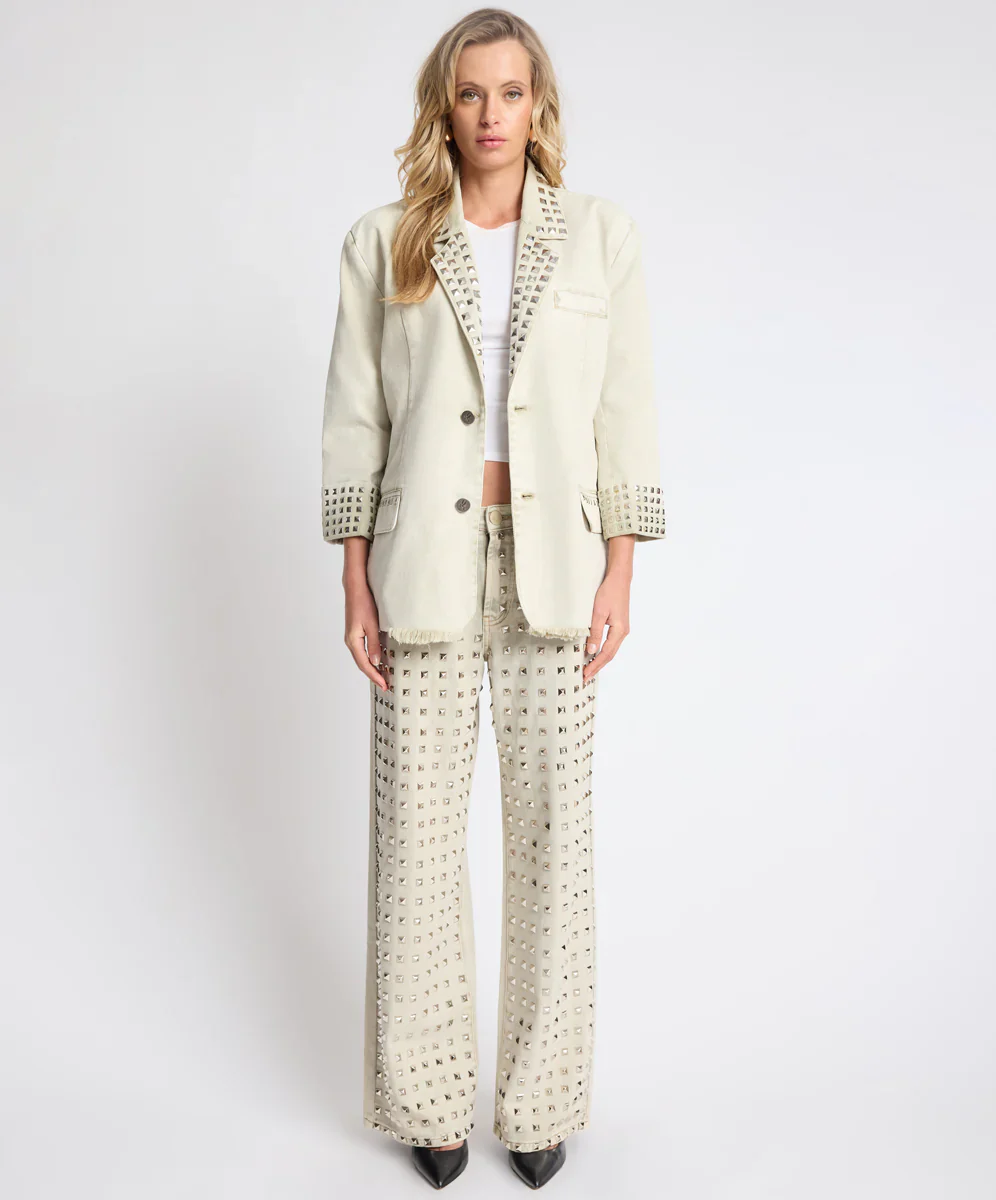 ONE TEASPOON Womens Silver Storm Studded Blazer in Antique Khaki - Image 10
