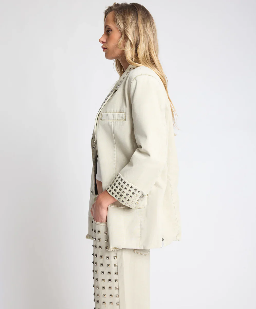 ONE TEASPOON Womens Silver Storm Studded Blazer in Antique Khaki - Image 6