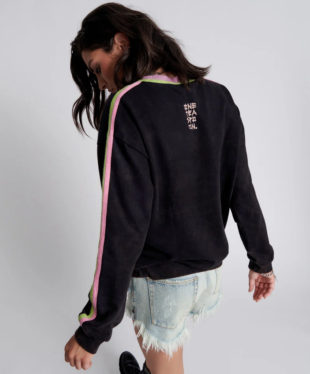 ONE TEASPOON Womens So Sporty One Teaspoon Logo Sweater Black Acid - Image 5