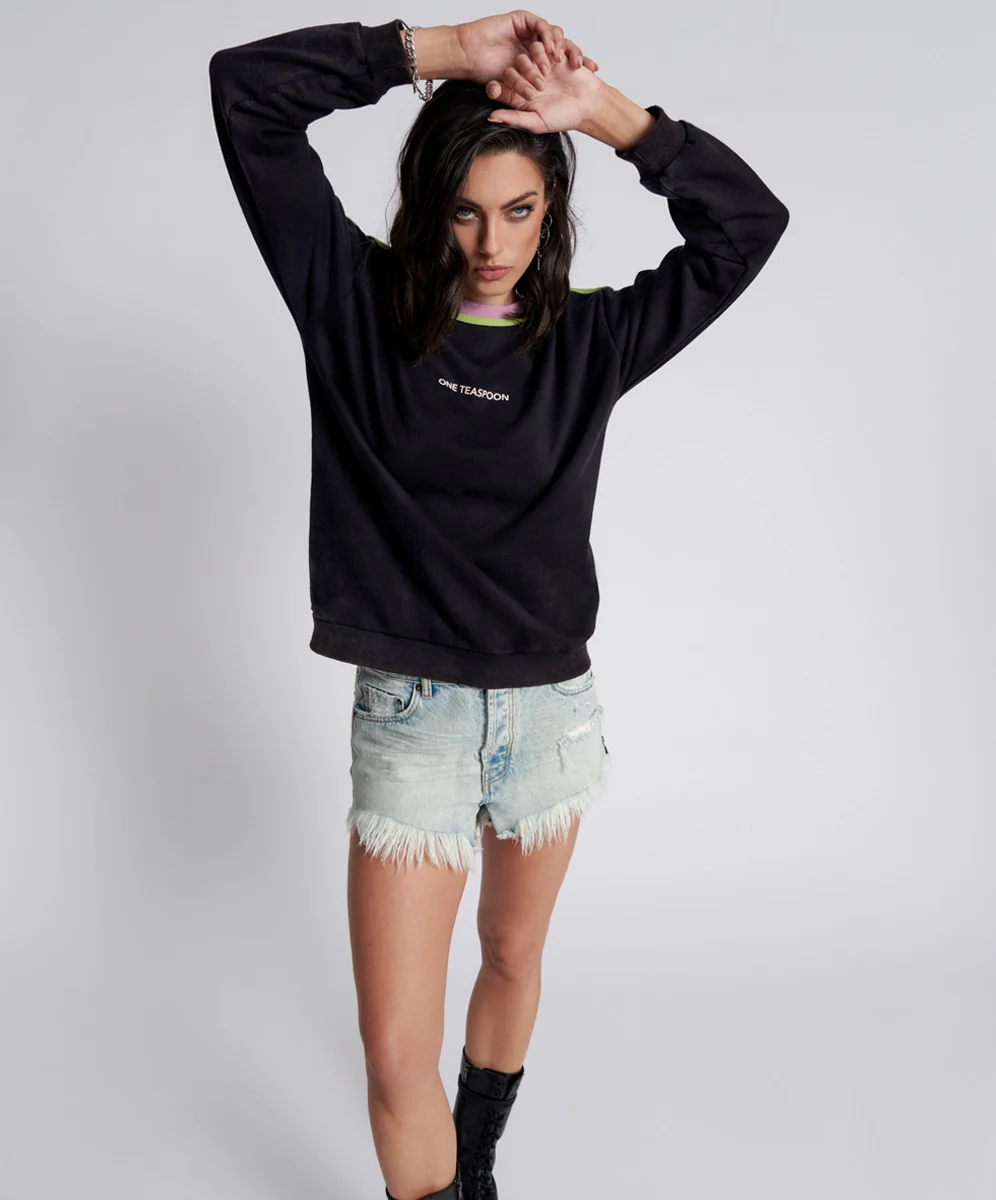 ONE TEASPOON Womens So Sporty One Teaspoon Logo Sweater Black Acid - Image 6