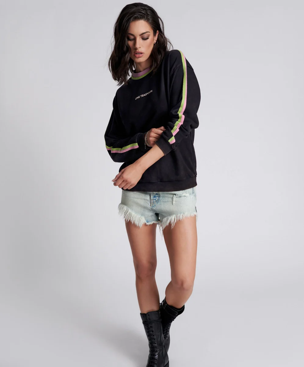 ONE TEASPOON Womens So Sporty One Teaspoon Logo Sweater Black Acid - Image 7
