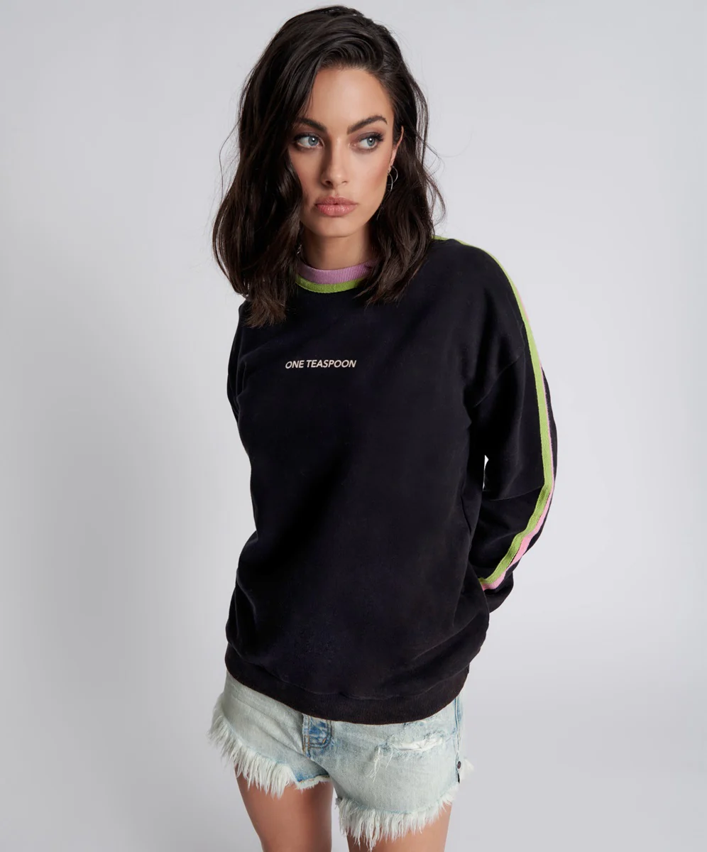 ONE TEASPOON Womens So Sporty One Teaspoon Logo Sweater Black Acid - Image 8